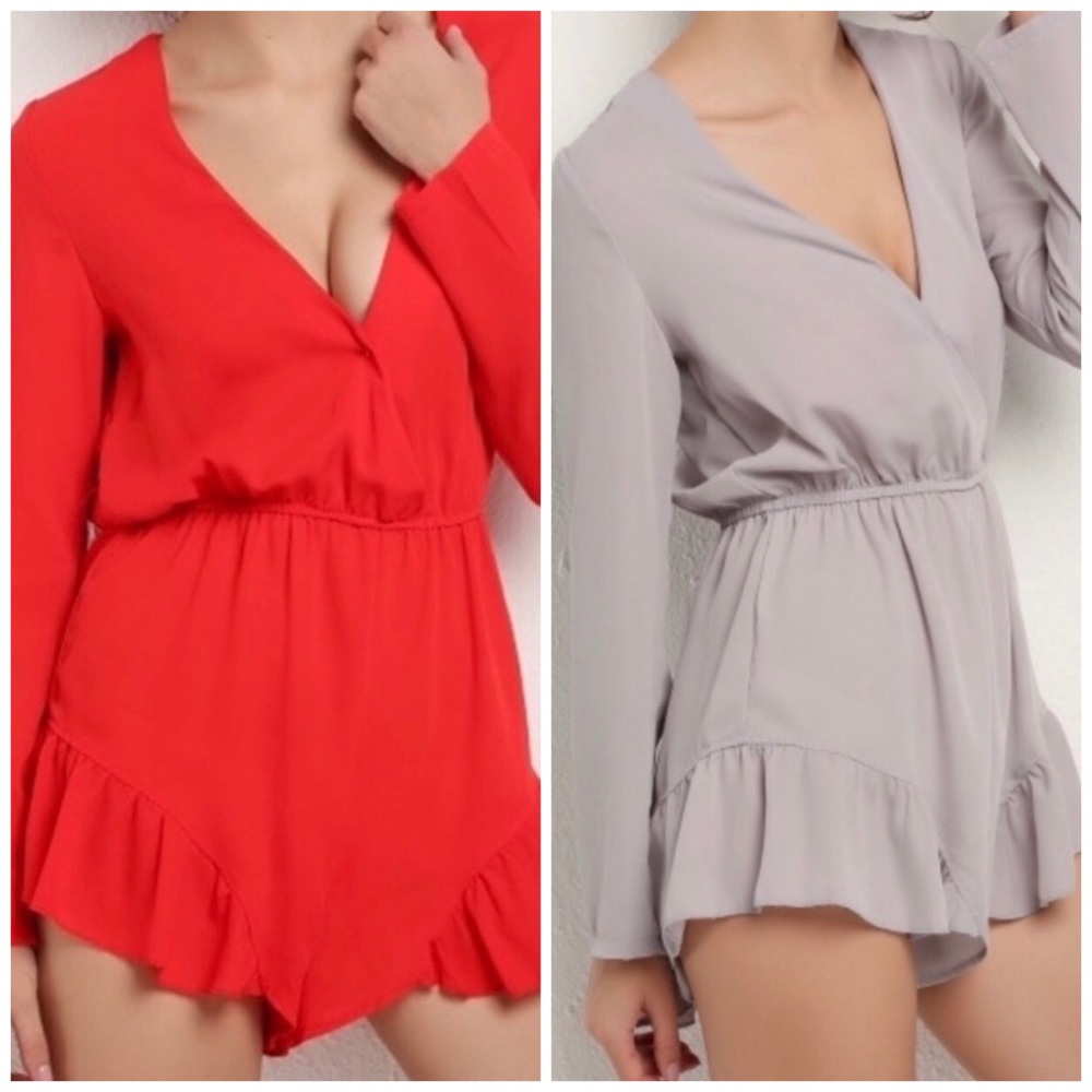 Red Long Sleeve Romper - Picture 3 of 4